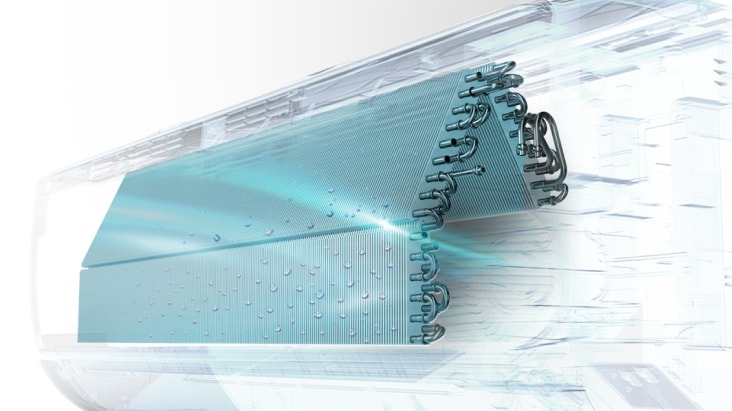 LG-Technikillustration: Wärmetauscher und Luftstrom bei Auto Clean+