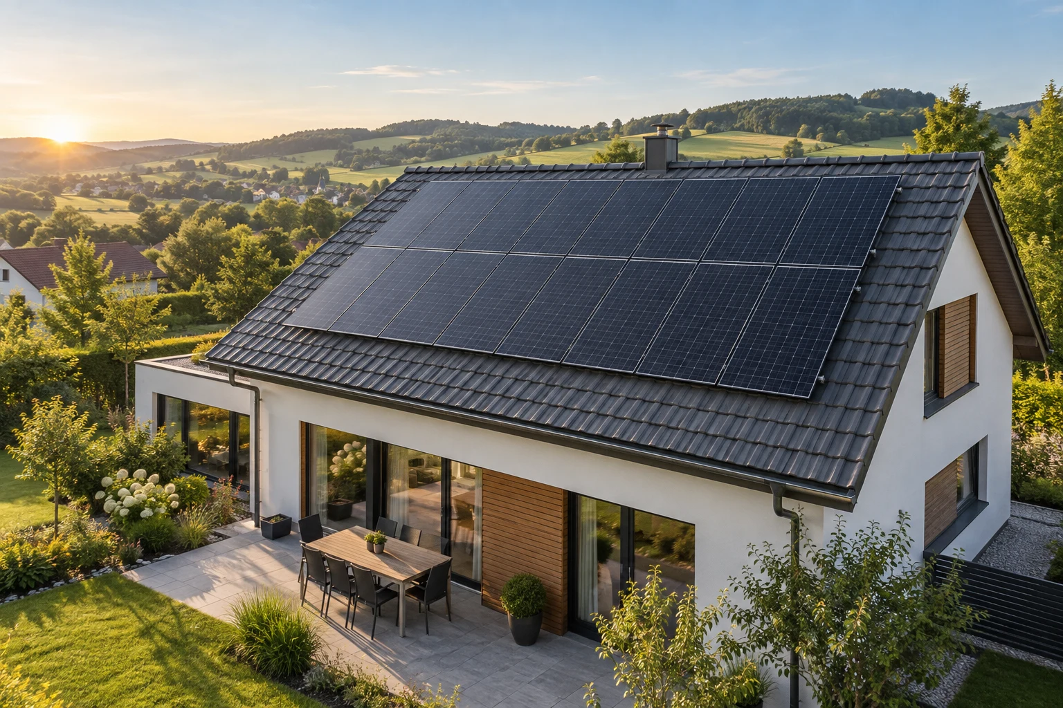 Wohnhaus mit Photovoltaikanlage – Symbolbild